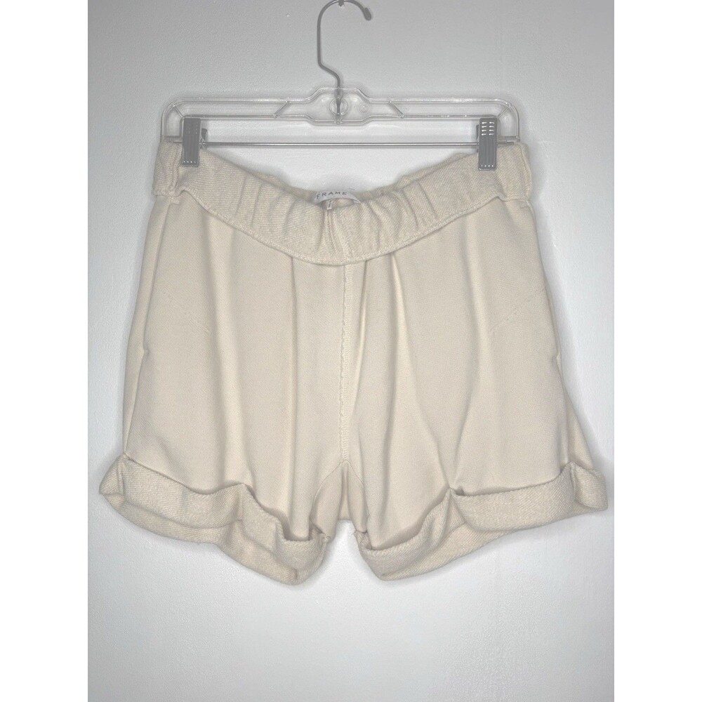 Frame Ivory Organic Pima Cotton Rolled Down Sweat Shorts S French Terry Pockets